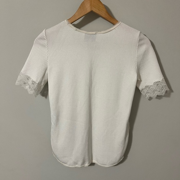 3.1 Phillip Lim Ribbed Lace Trim Sweater Tee White Small - Picture 6 of 6
